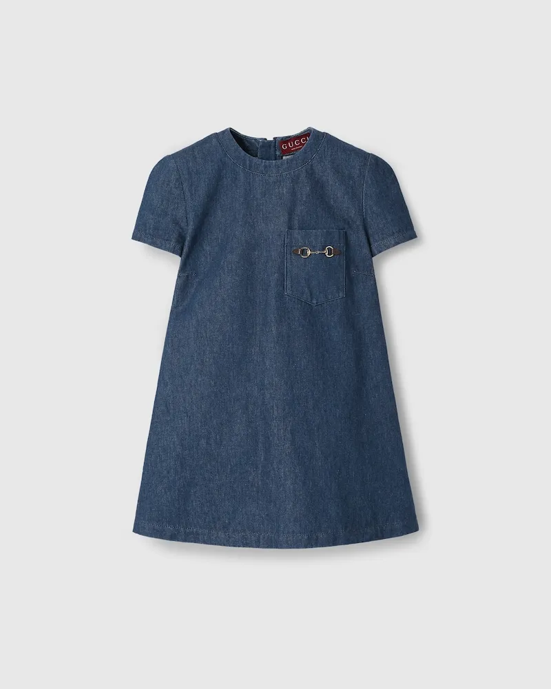 Gucci Kleid aus Denim Mit Horsebit, Größe Blau