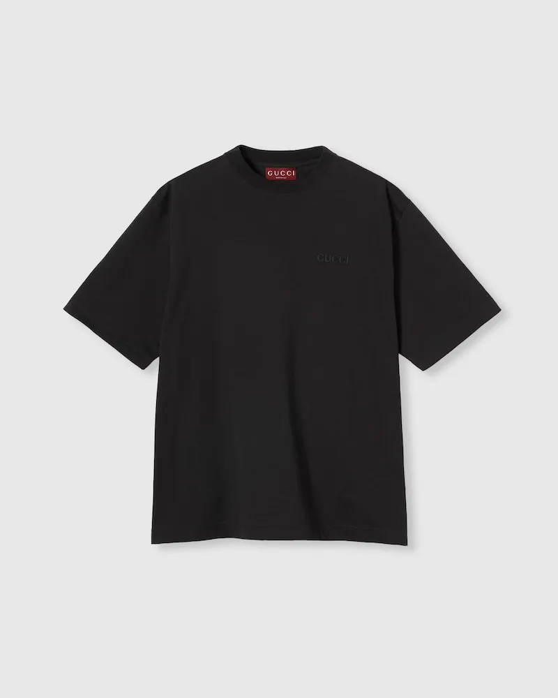 Gucci T-Shirt aus Baumwolljersey Mit Stickerei, Größe Schwarz