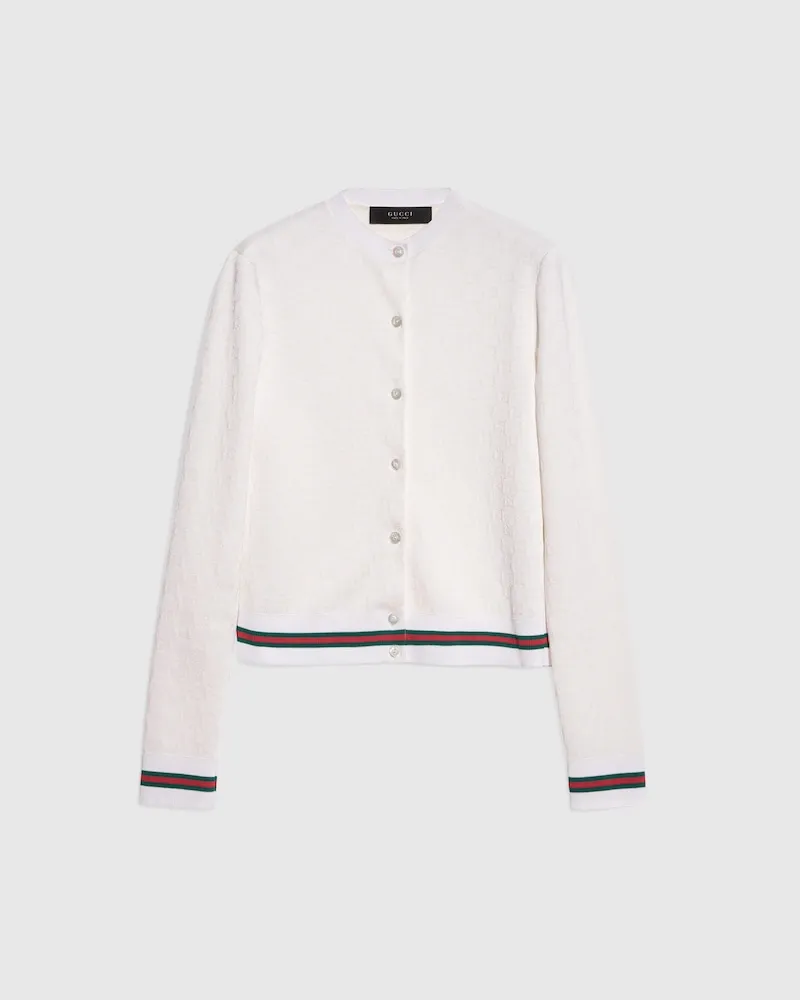 Gucci Cardigan aus Feinem GG Baumwoll-Viskose-Jacquard, Größe Weiß