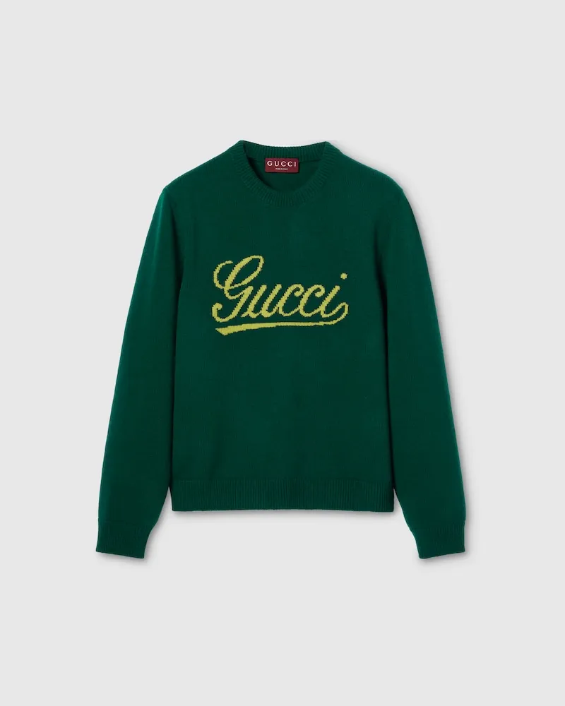 Gucci Pullover aus Wollstrick Mit Intarsie, Größe Grün