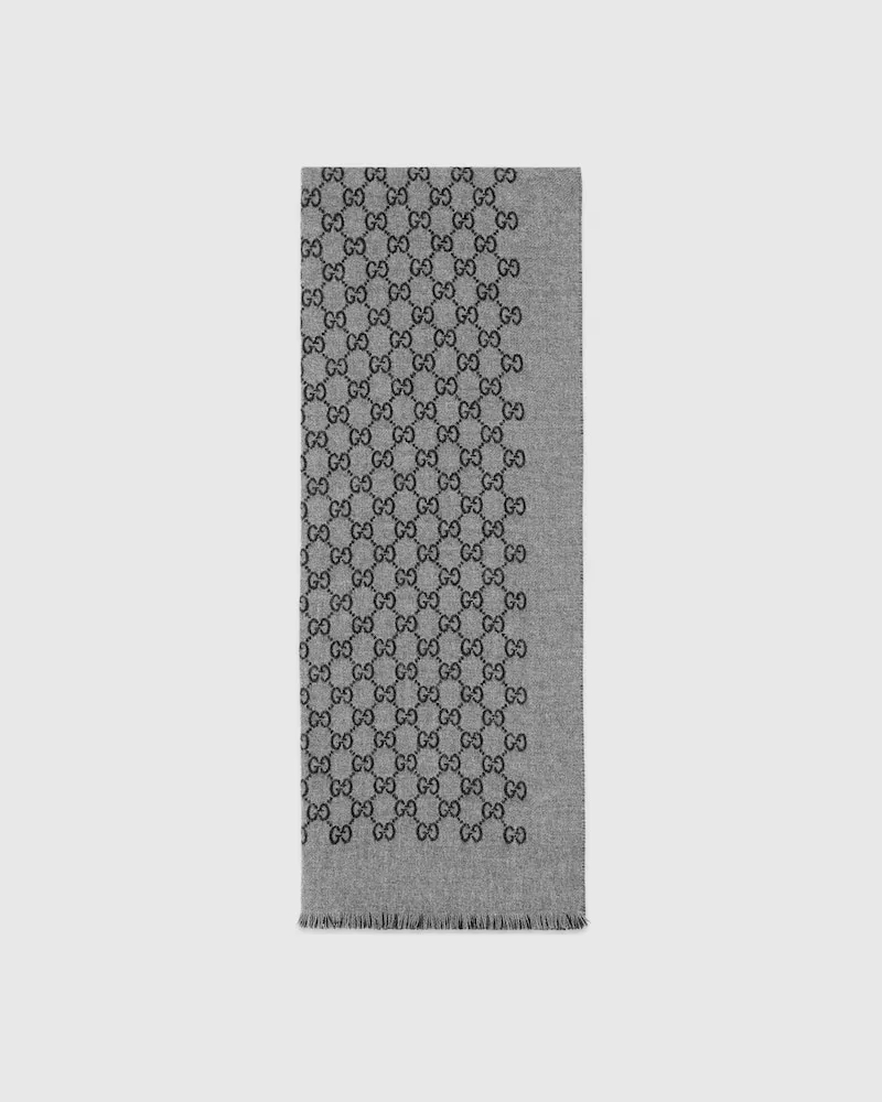 Gucci Halstuch aus Doppeltem Wolljacquard Mit GG Grau
