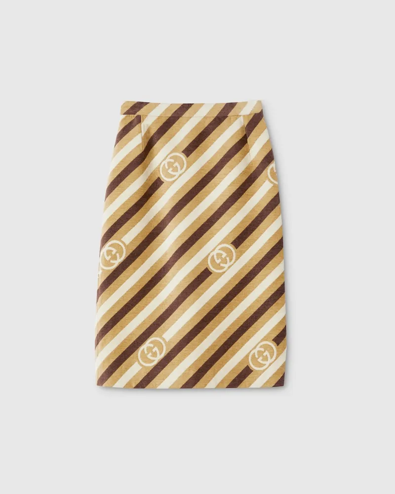 Gucci Midirock aus Samt Und Chenille Mit Diagonalem GG Motiv, Größe Braun