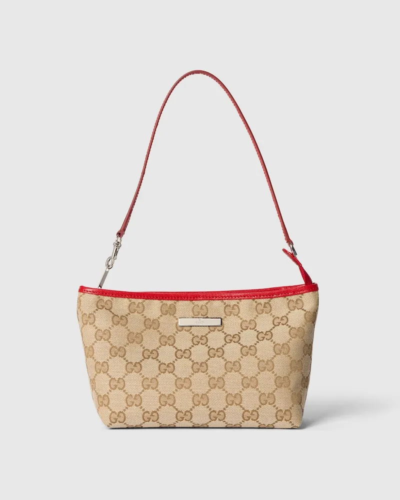 Gucci Kleine Pouch mit Riemen Und Plakette Beige