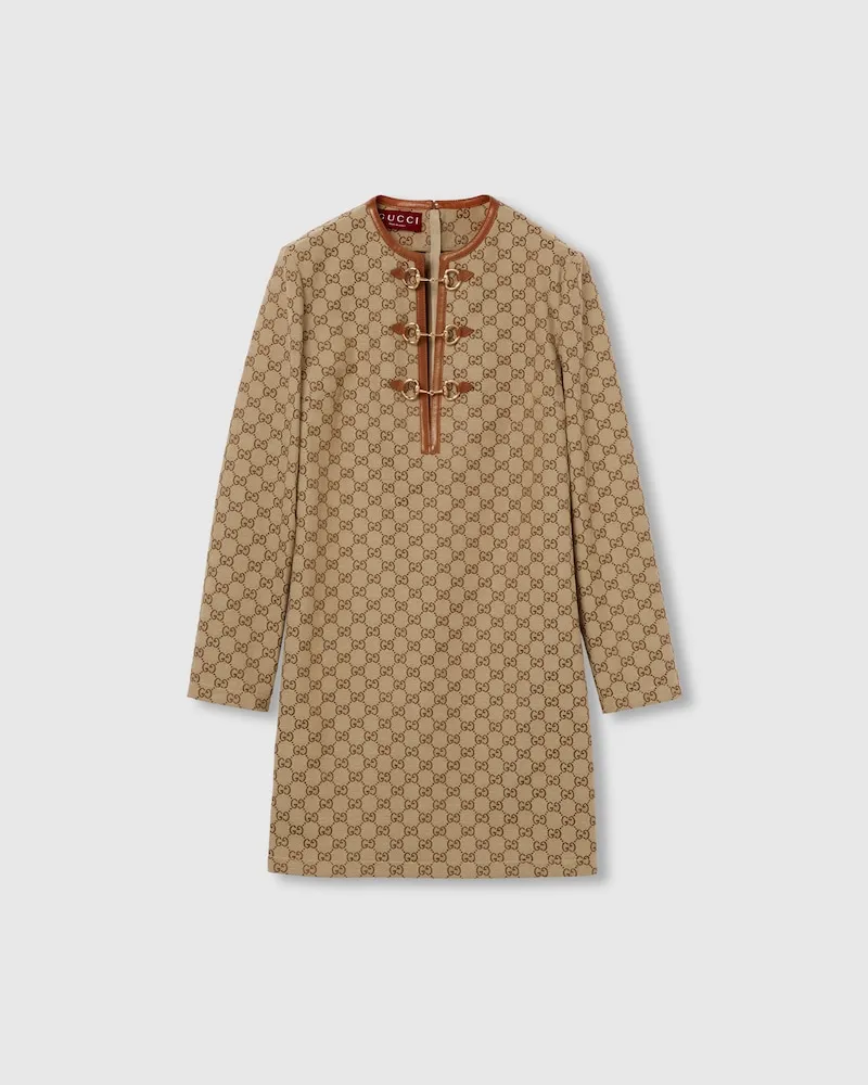 Gucci Kleid aus GG Canvas Mit Horsebit, Größe Beige