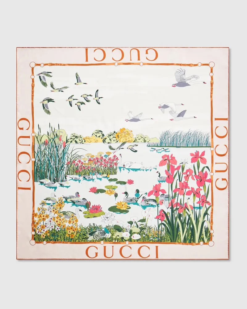 Gucci Vierecktuch aus Seidentwill mit Print Weiß