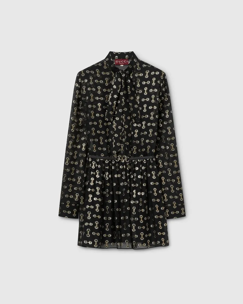 Gucci Kleid aus Seiden-Fil-Coupé Mit Horsebit, Größe Schwarz