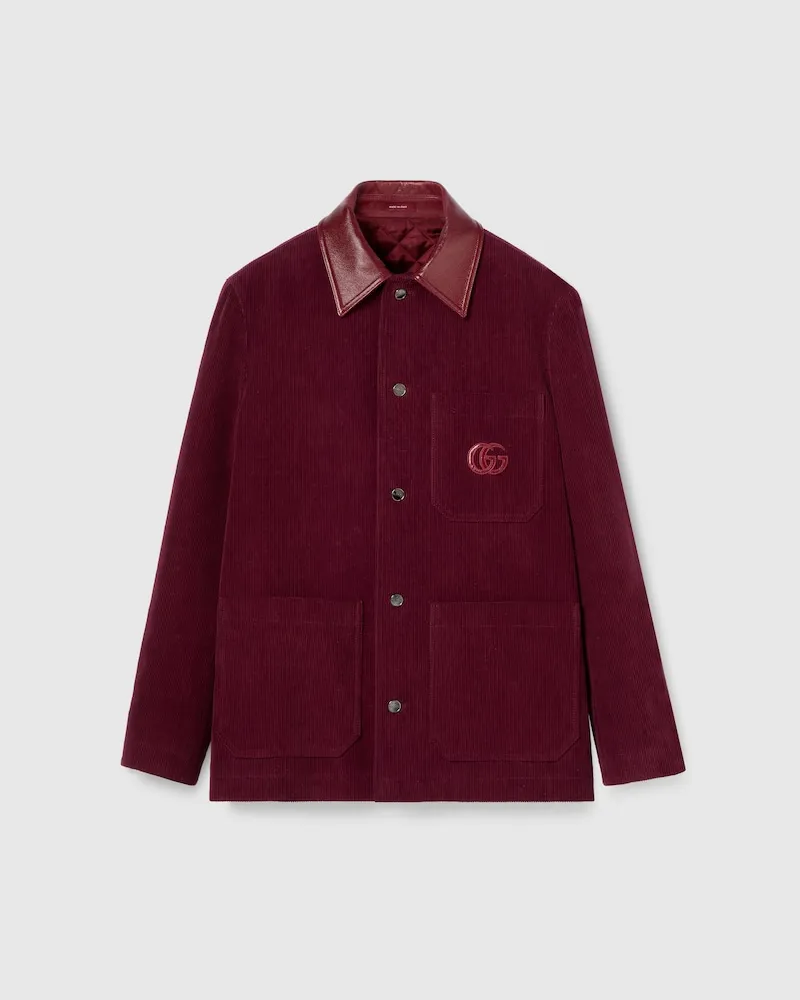 Gucci Jacke aus Cordsamt Mit Doppel G, Größe Bordeauxrot