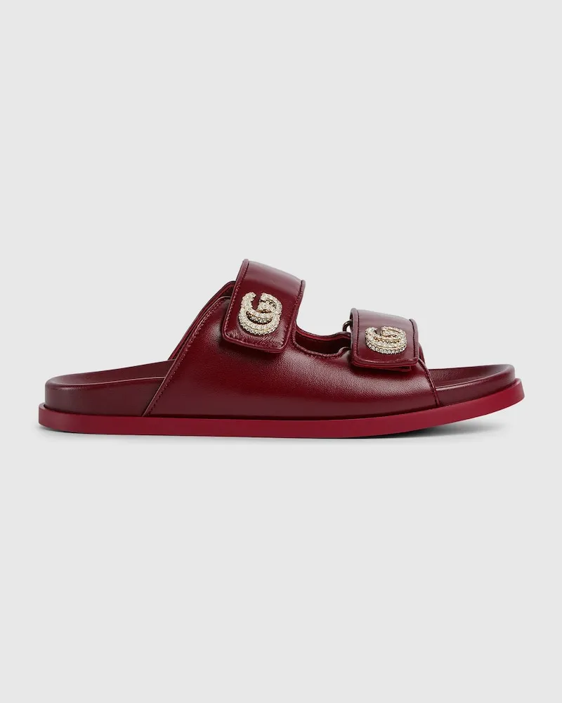 Gucci Damensandale Mit Kristallbesetztem Doppel G, Größe Bordeauxrot