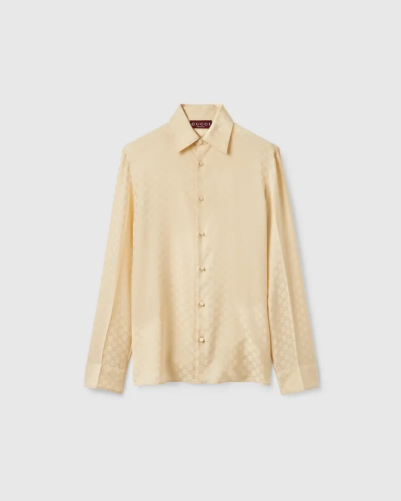 Gucci Bluse aus GG Seidenjacquard, Größe Beige