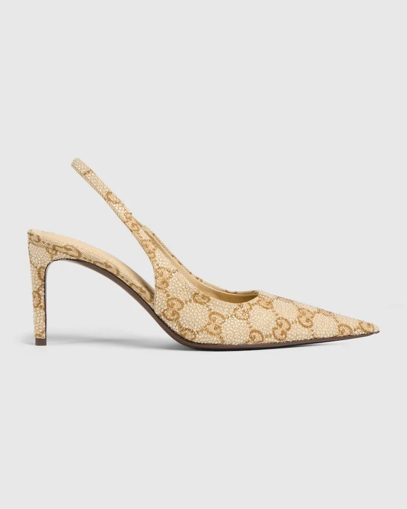 Gucci Damen Donna Kristallpumps mit Fersenriemchen Beige