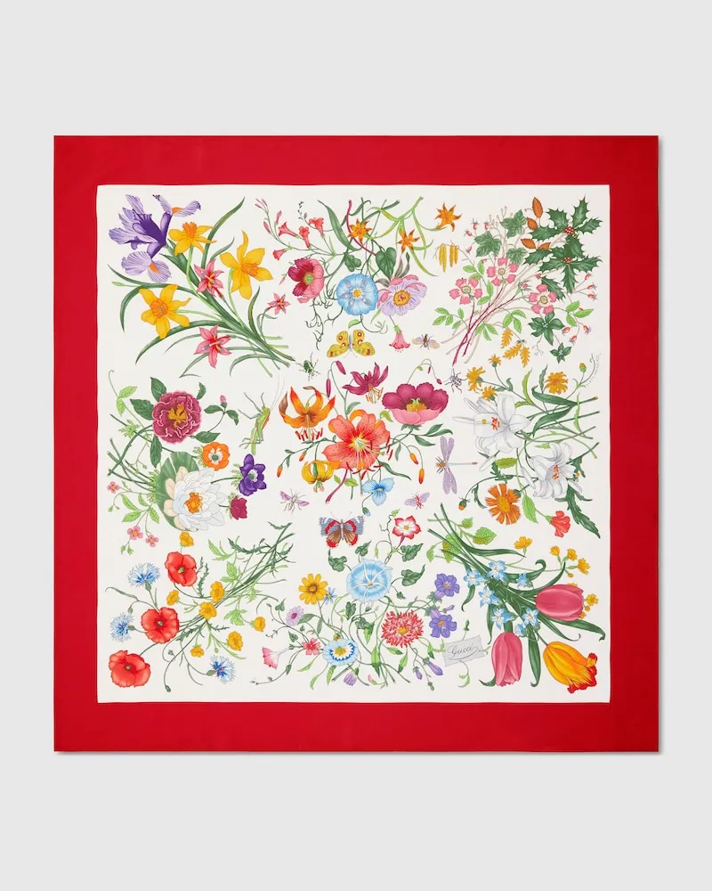 Gucci Vierecktuch aus Seidentwill mit Print Weiß