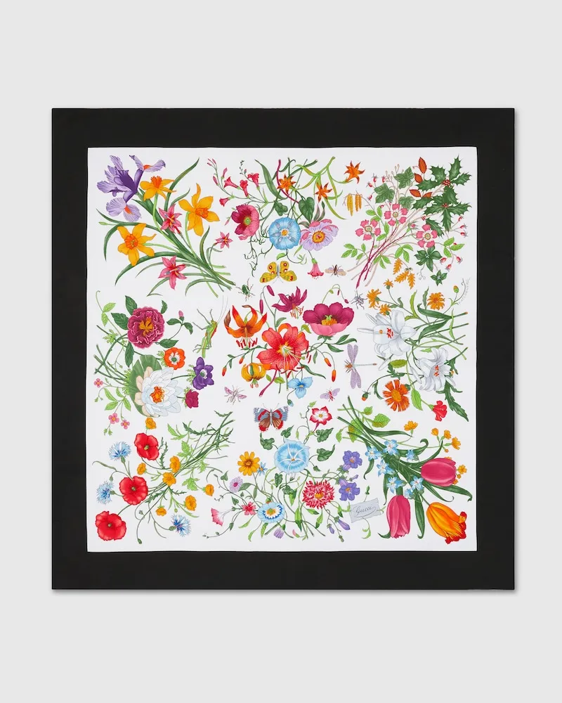 Gucci Vierecktuch aus Seidentwill mit Flora-Print Schwarz