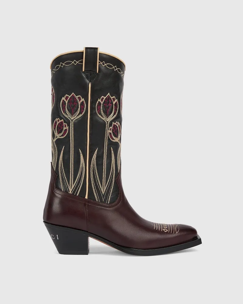 Gucci Damenstiefel Mit Stickerei, Größe Bordeauxrot