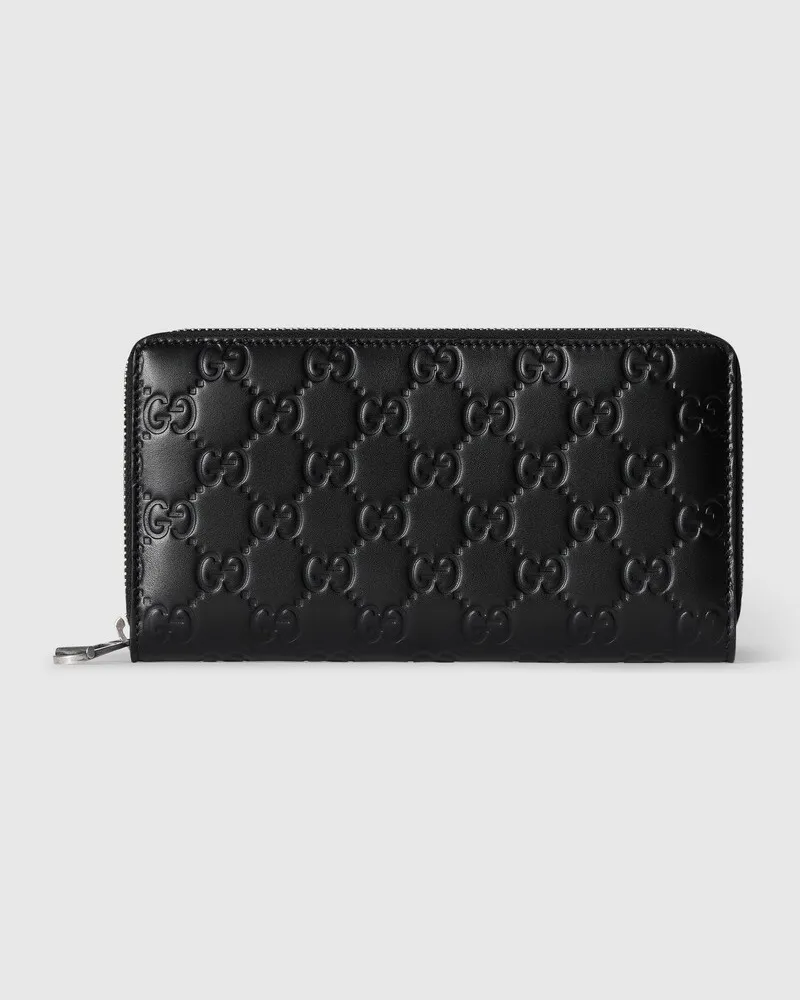 Gucci GG Emblem Brieftasche Mit Rundumreißverschluss Schwarz