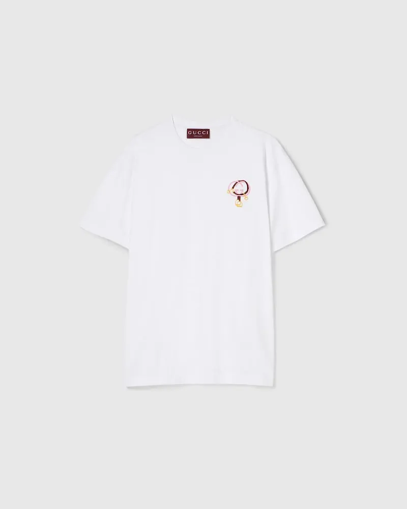 Gucci T-Shirt aus Baumwolljersey Mit Stickerei, Größe Weiß