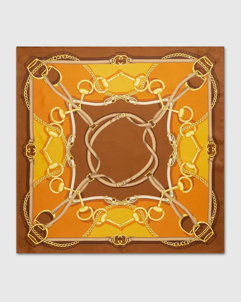 Gucci Wendbar Bedrucktes Seidentwill-Vierecktuch Braun