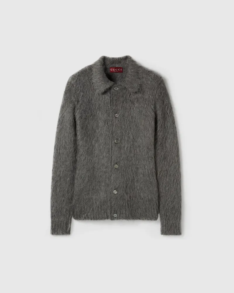 Gucci Cardigan aus Gebürsteter Wolle Und Mohair, Größe Grau