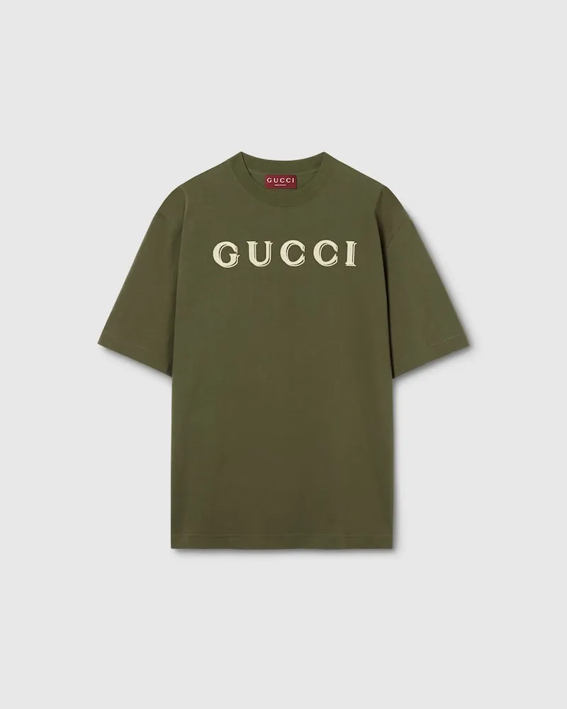 Gucci T-Shirt aus Baumwolljersey Mit Stickerei, Größe Grün