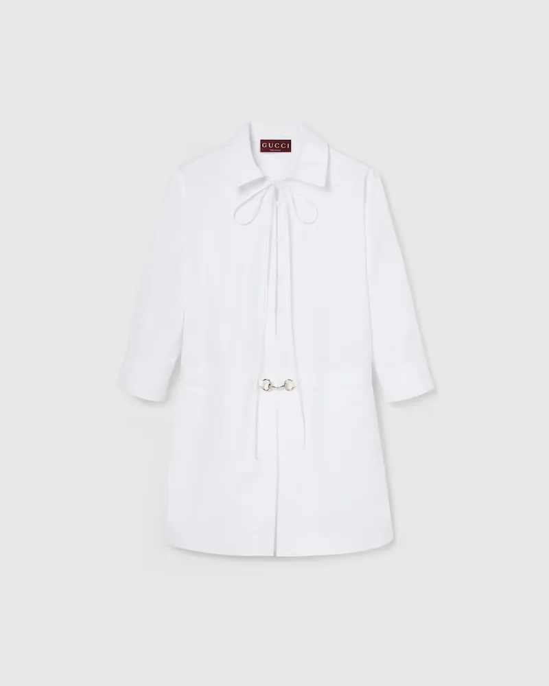 Gucci Hemdkleid aus Baumwollpopeline Mit Horsebit, Größe Weiß