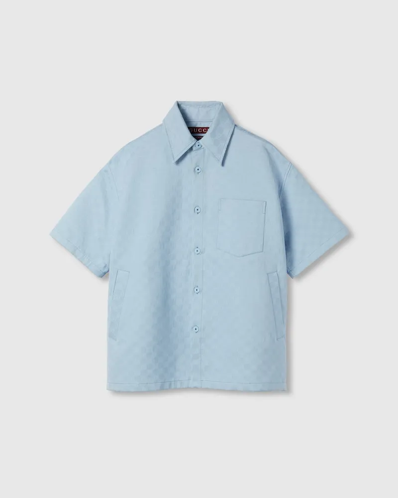 Gucci Übergroßes Hemd aus GG Baumwolle, Größe Blau