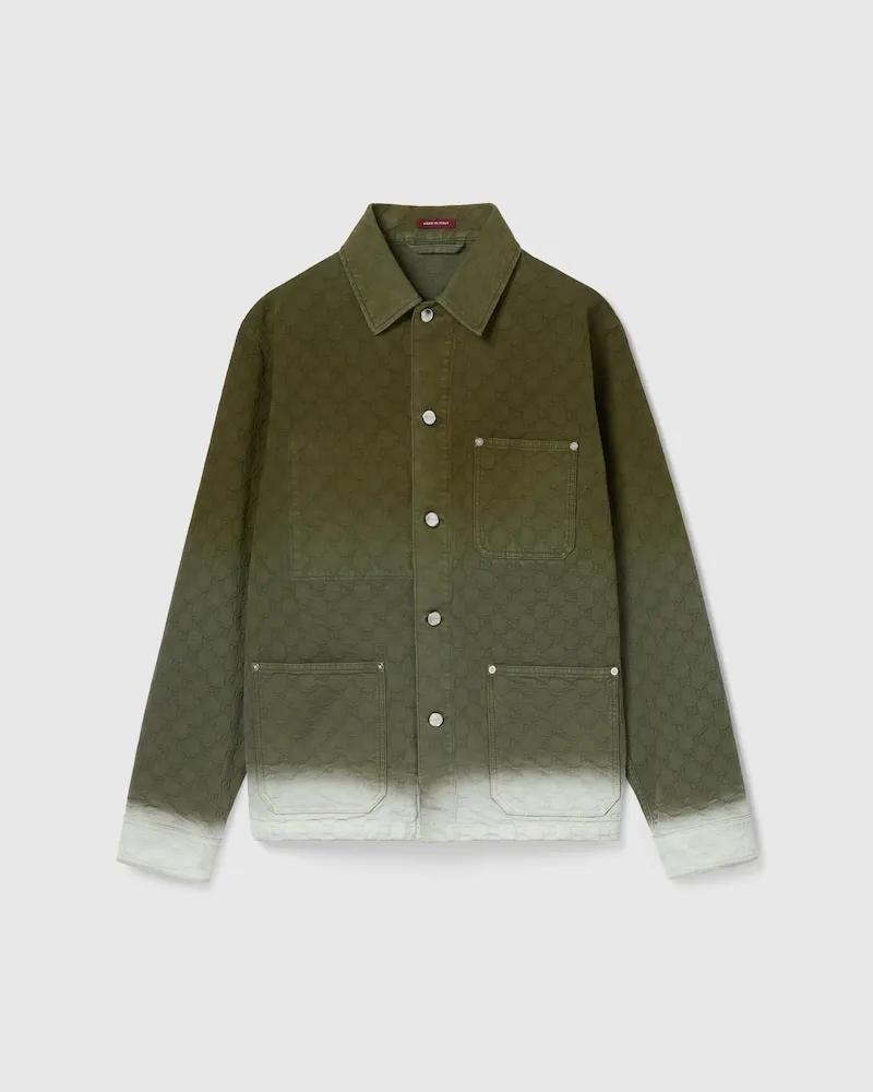 Gucci Hemd aus Gebleichtem GG Baumwolldenim-Jacquard, Größe Grün