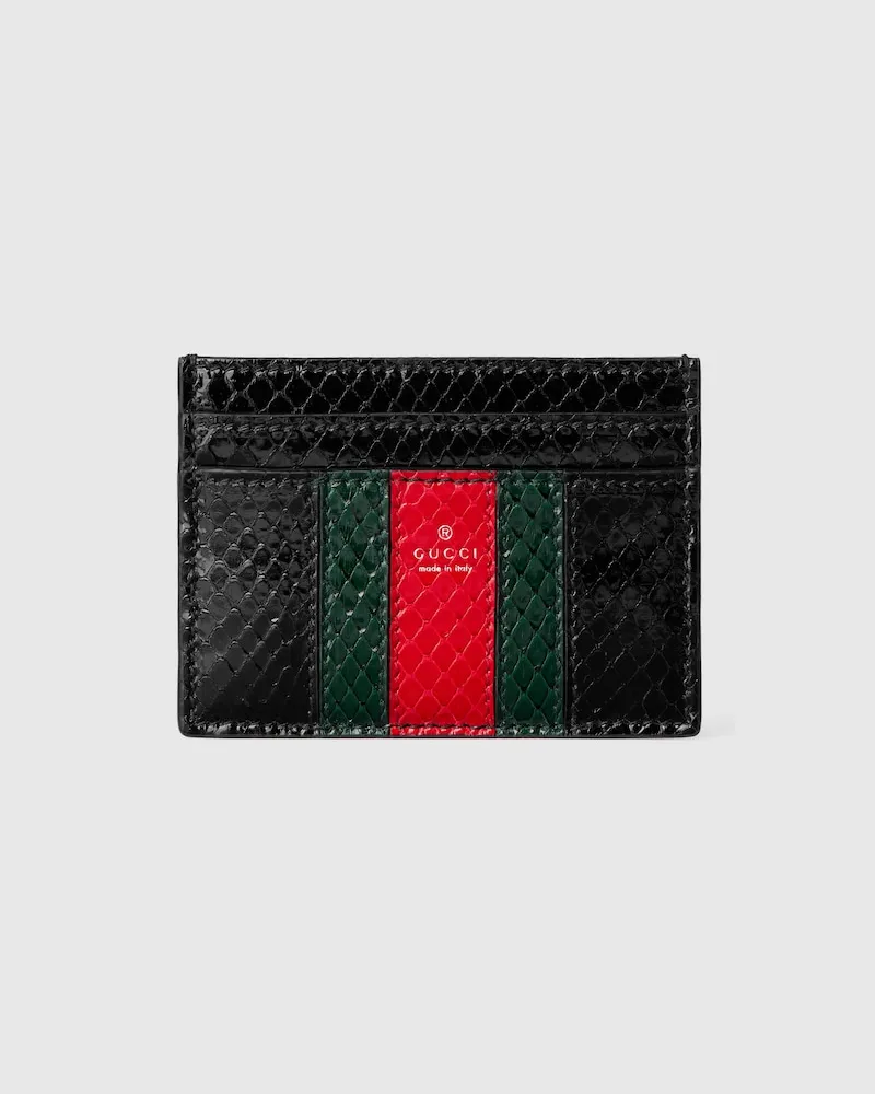 Gucci Web Trademark Kartenetui aus Pythonleder Schwarz