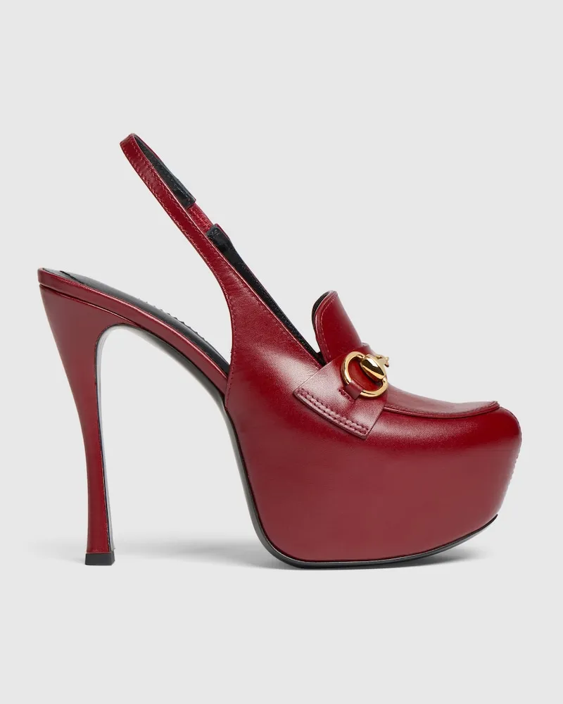 Gucci Damensandale mit Plateausohle Und Horsebit Bordeauxrot
