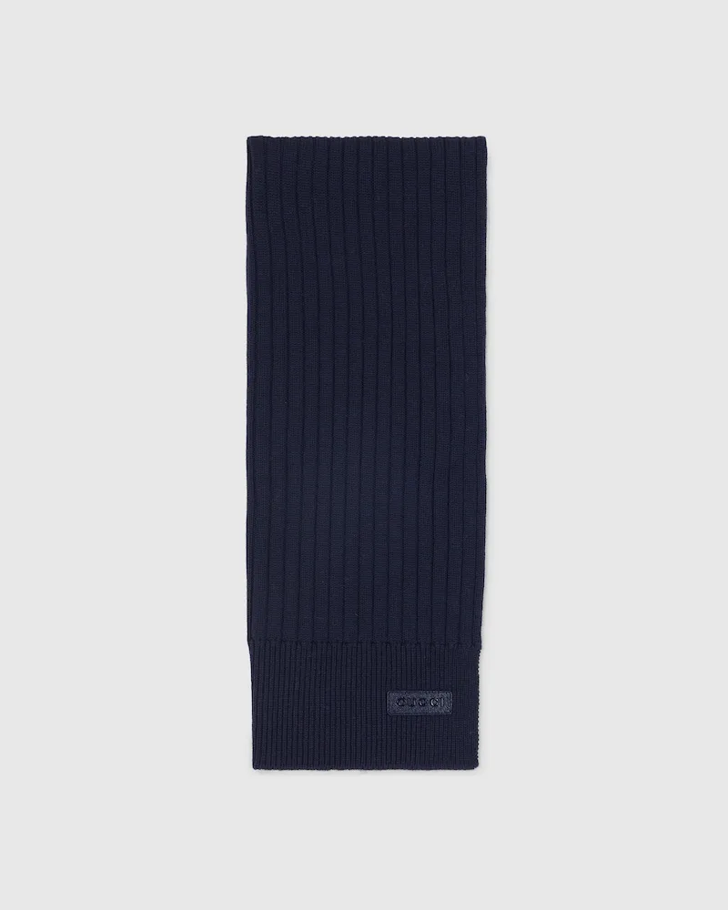 Gucci Schal aus Wollstrick Mit Logo Blau