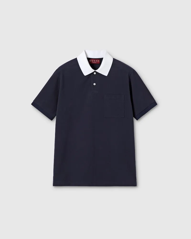 Gucci Poloshirt aus Stretch-Baumwoll-Piqué, Größe Blau