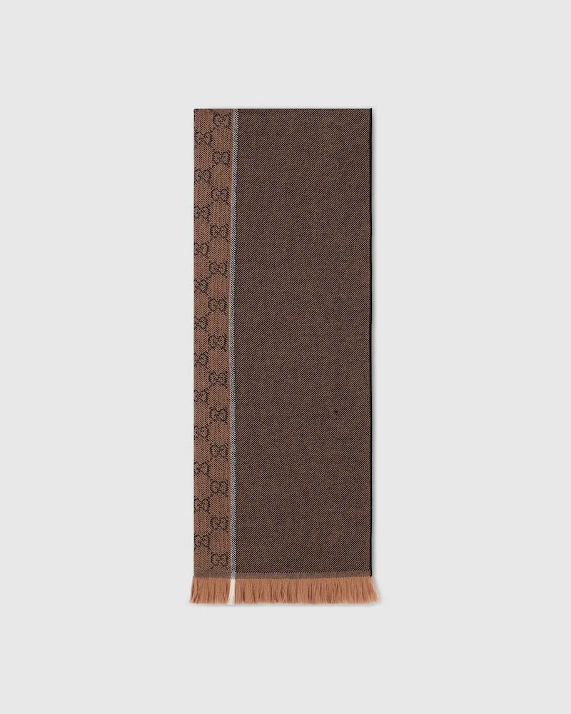 Gucci Écharpe En Jacquard De Laine GG Marron