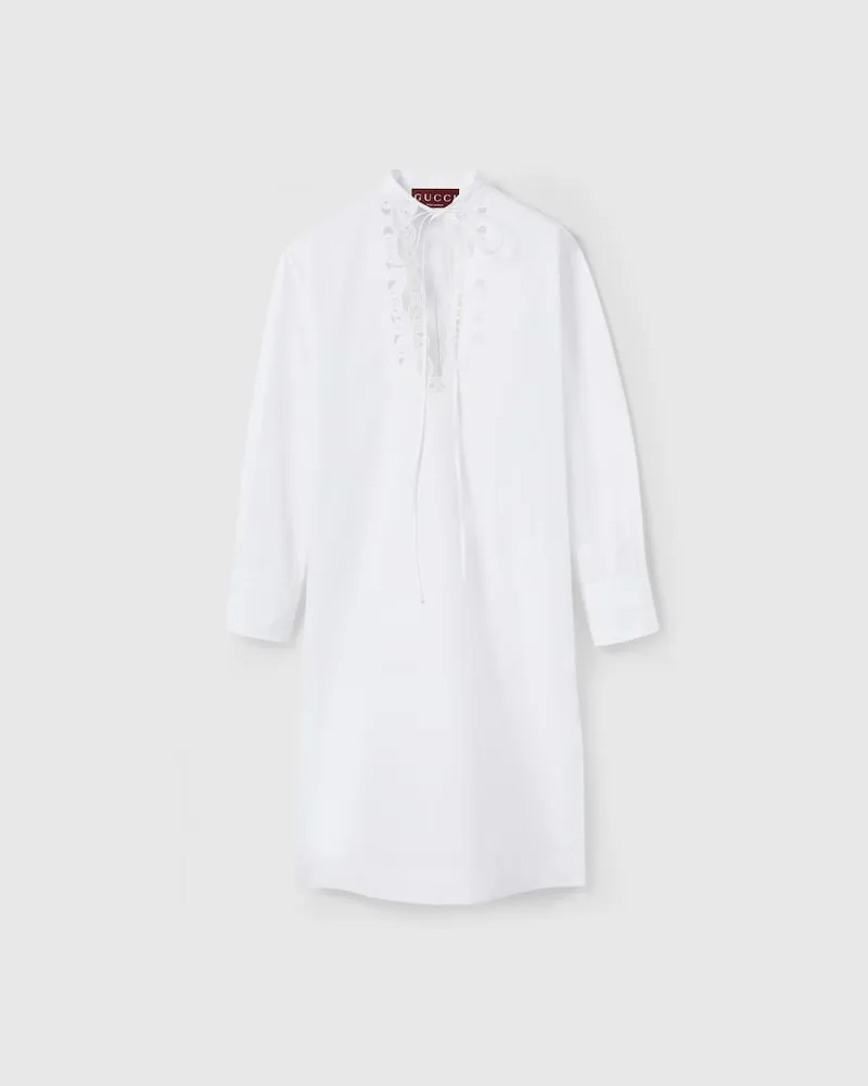 Gucci Hemdkleid aus Baumwollpopeline Mit Stickerei, Größe Weiß