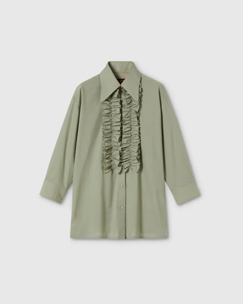 Gucci Bluse aus Baumwoll-Musselin Mit Rüschenbesatz, Größe Grün