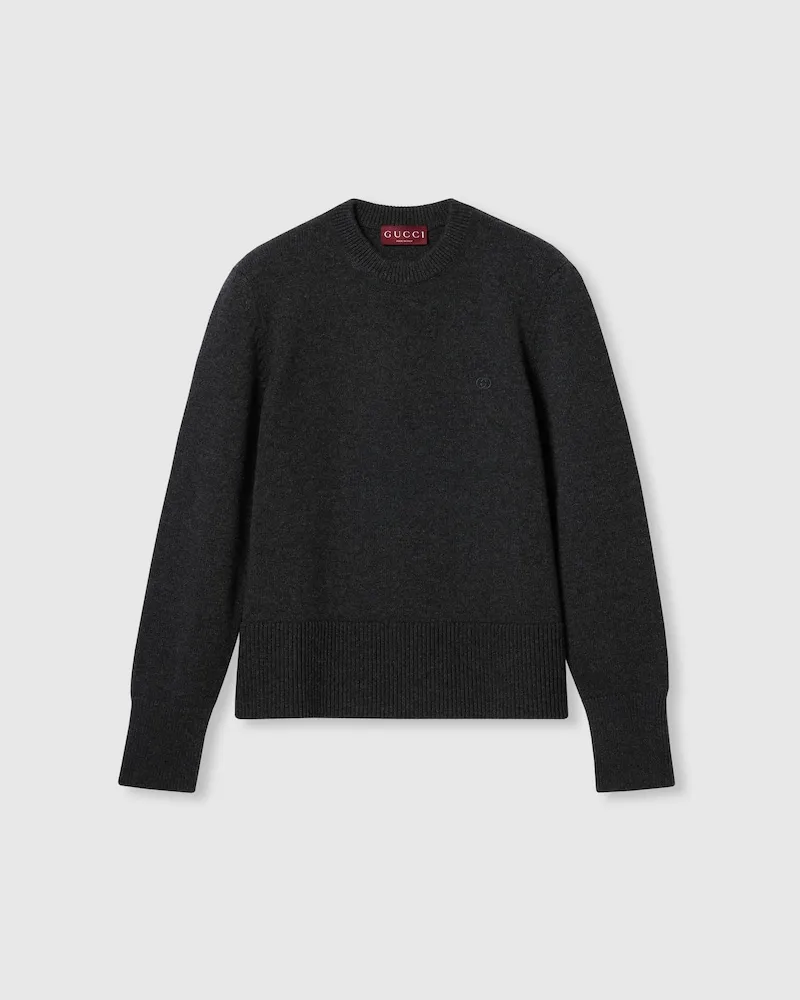 Gucci Pullover aus Kaschmir Mit GG Stickerei, Größe Grau