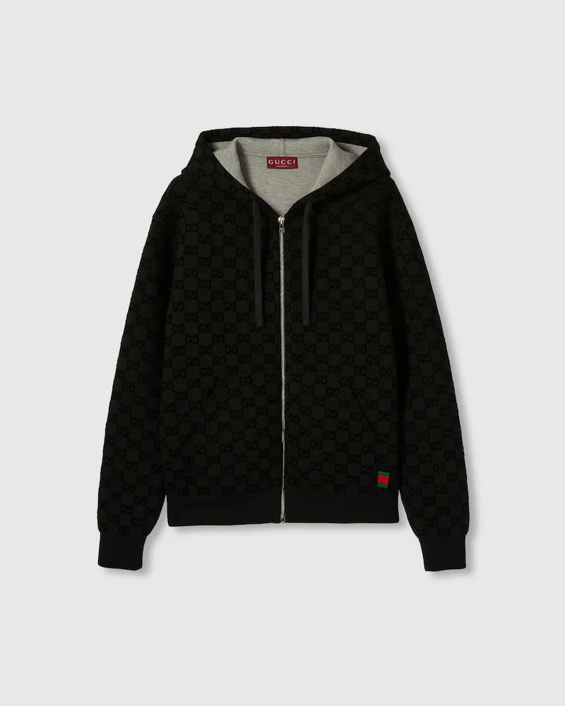 Gucci Sweatshirt aus Jersey Mit Reißverschluss Und Print, Größe Schwarz