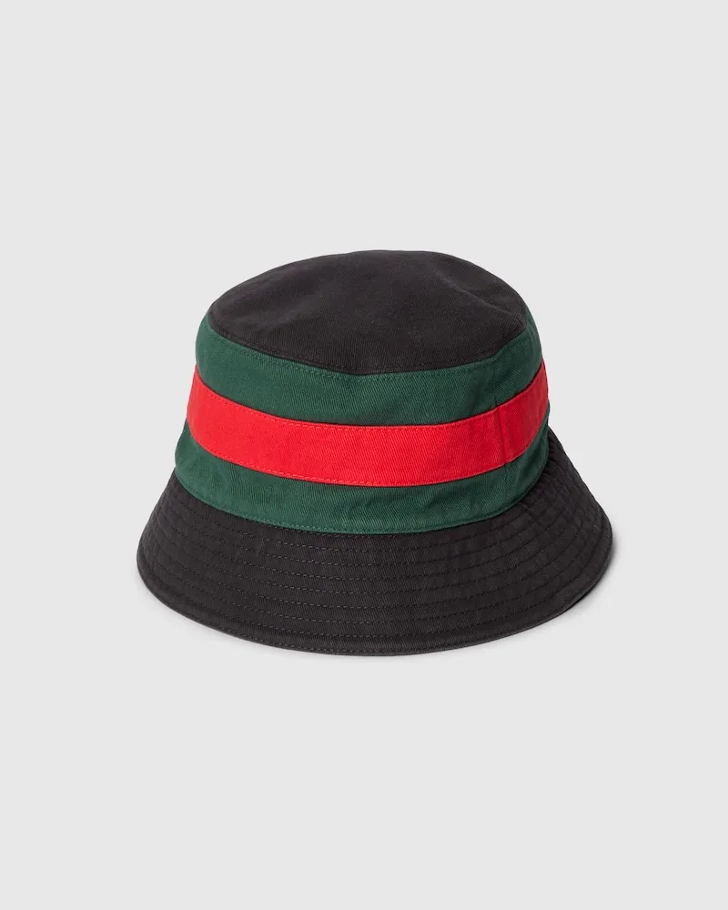 Gucci Bob En Coton Lavé Avec Bande Web, Taille Noir