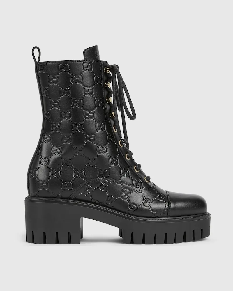 Gucci Damenboot Mit Schnürung Und GG, Größe Schwarz