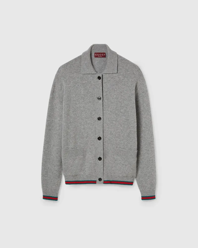 Gucci Cardigan aus Wolle Und Kaschmir Mit Web, Größe Grau