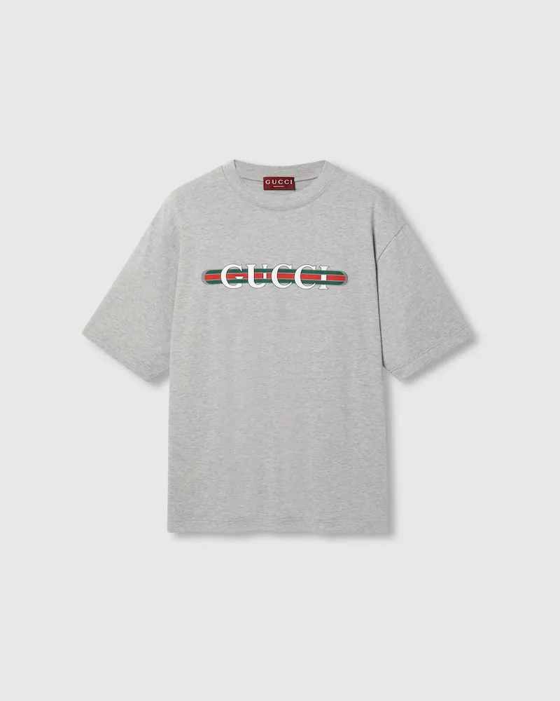 Gucci T-Shirt Aus Baumwolljersey Mit Print Grau