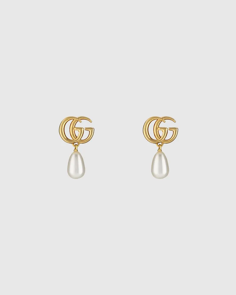 Gucci GG Marmont Ohrringe mit Perlenanhänger Goldfarbenes