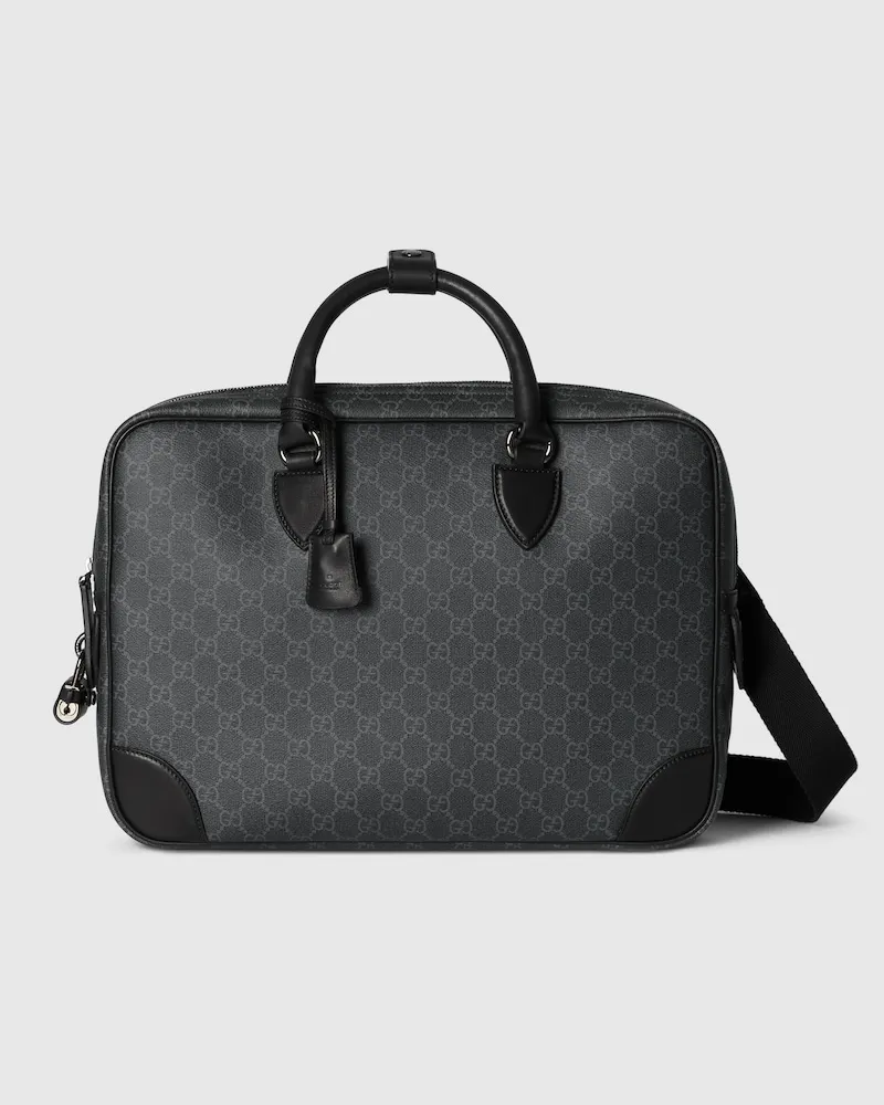 Gucci Mittelgroße GG Emblem Aktentasche Schwarz