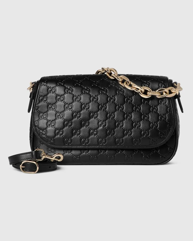 Gucci Mittelgroße GG Emblem Schultertasche Schwarz
