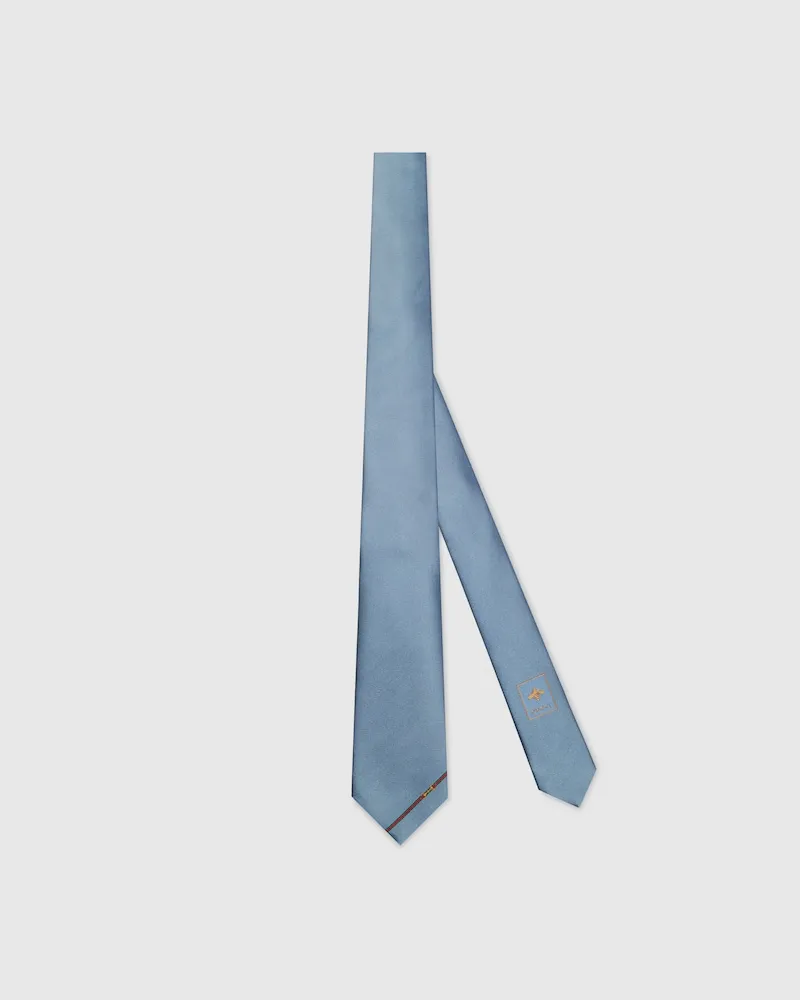 Gucci Silk Tie With Horsebit Jacquard Bleu