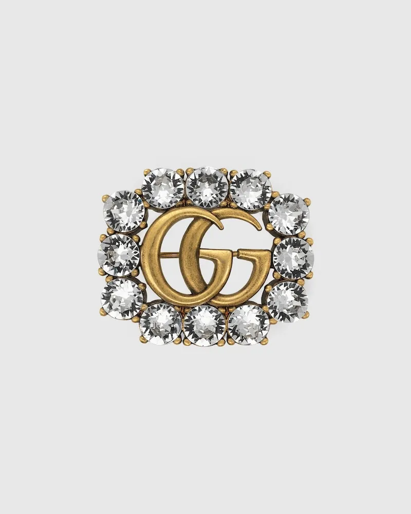 Gucci Doppel G Brosche aus Metall Mit Kristallen Undefined