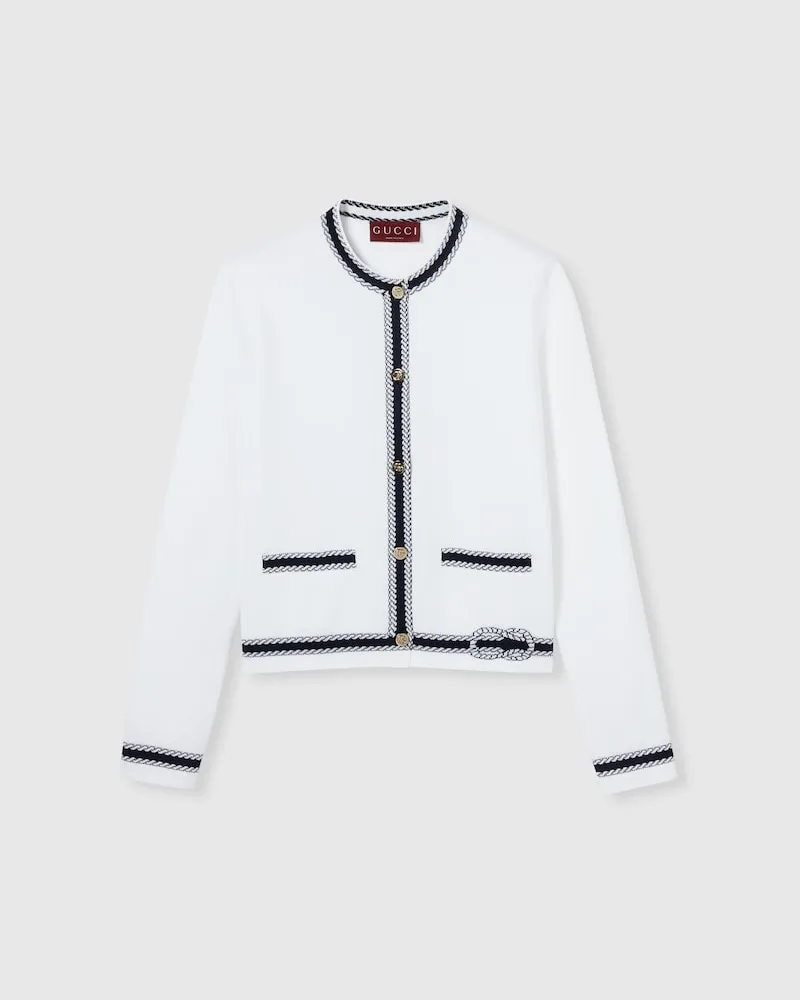 Gucci Cardigan aus Baumwolle Mit Nadelstich Und Intarsie, Größe Weiß