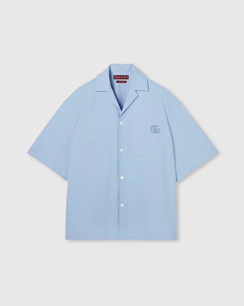 Gucci Hemd aus Baumwollpopeline Mit Stickerei, Größe Blau