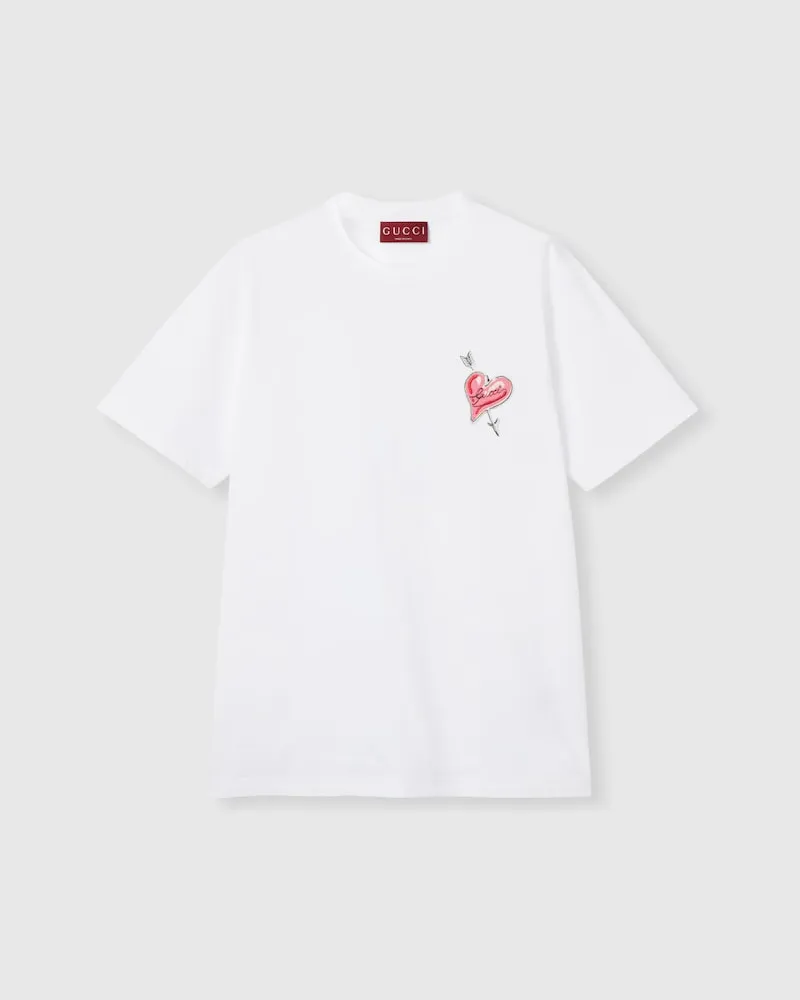 Gucci T-Shirt aus Baumwolljersey Mit Patch, Größe Weiß