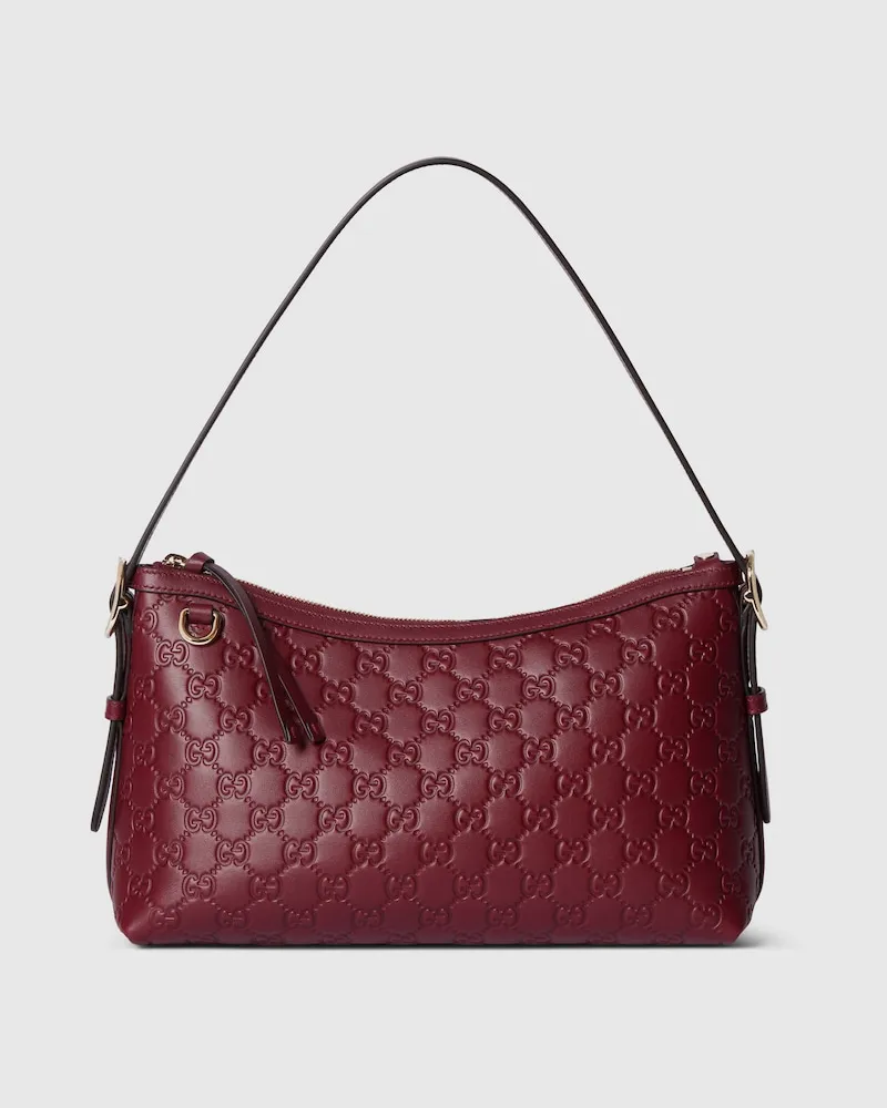 Gucci Mittelgroße GG Emblem Schultertasche Bordeauxrot