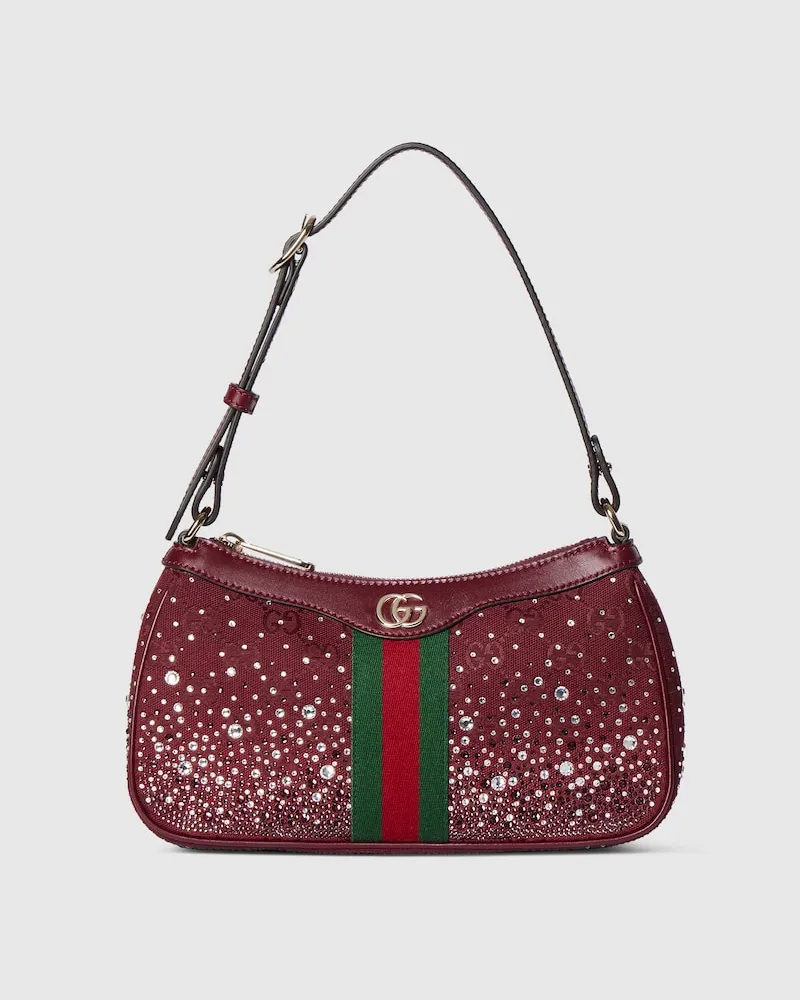 Gucci Kleine Ophidia Schultertasche Mit Kristallen Beige