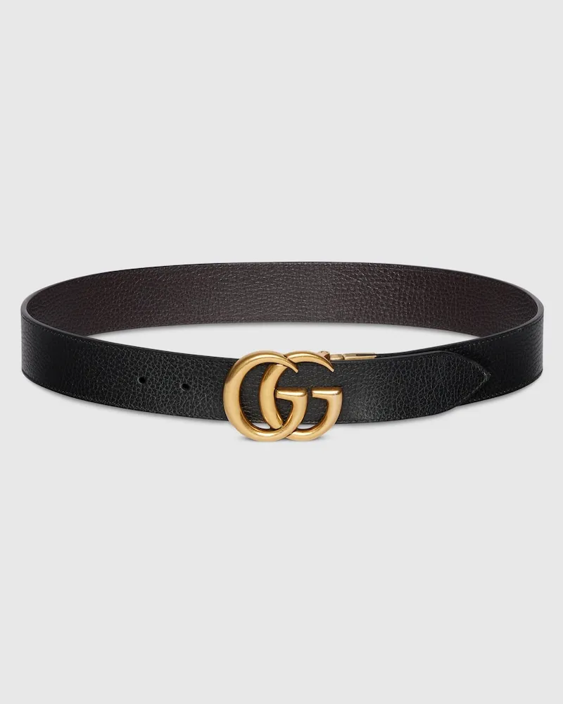 Gucci Wendbarer Gürtel aus Leder mit Doppel G Schnalle Schwarz