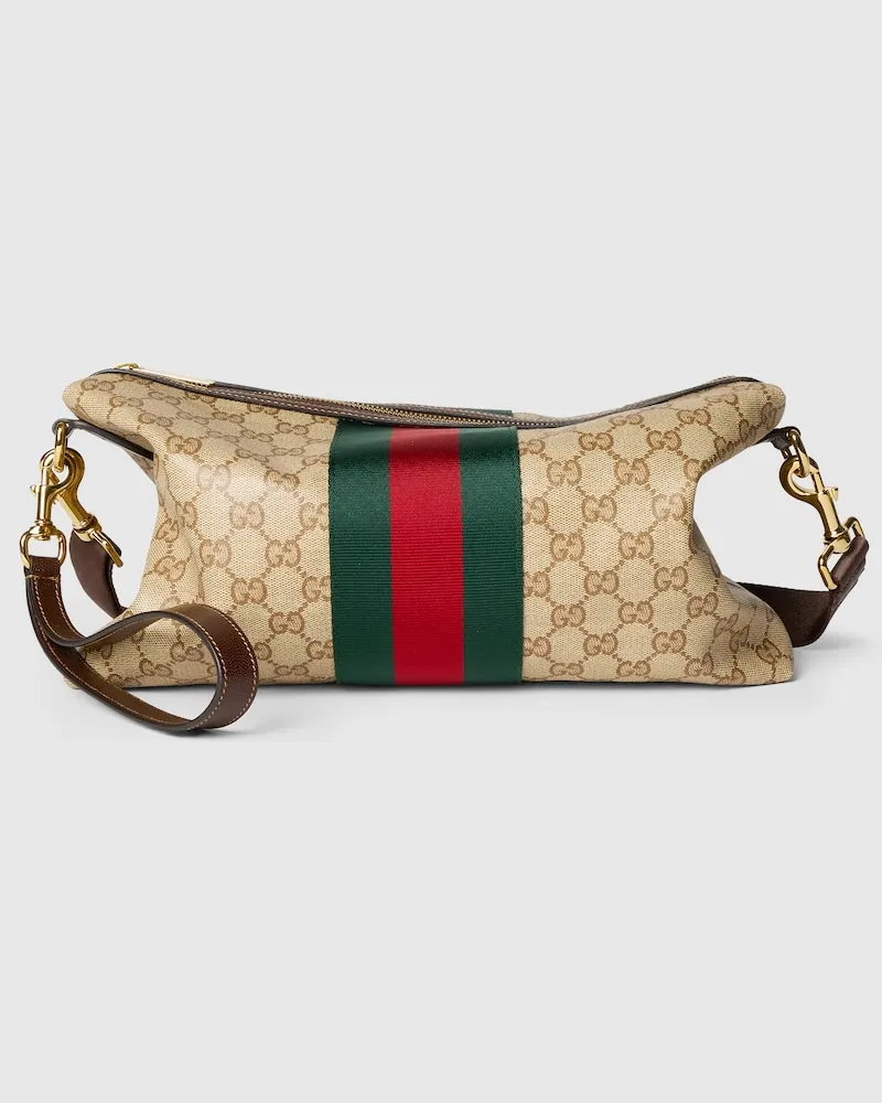Gucci Mittelgroße GG Umhängetasche mit Web Beige